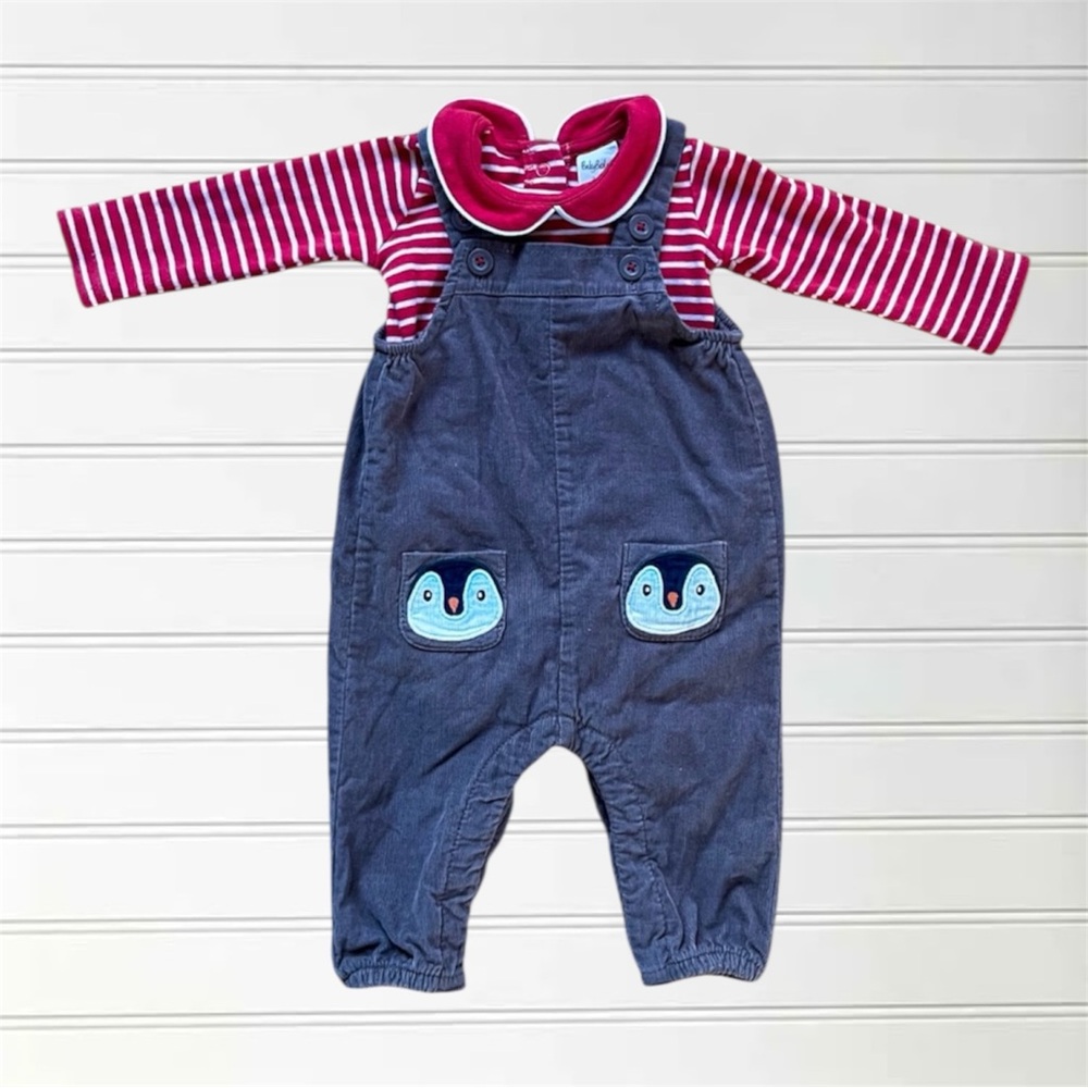 MINI BODEN VGUC Corduroy Penguin Embroidered Appliqué Overalls & Shirt Set - Picture 4 of 4
